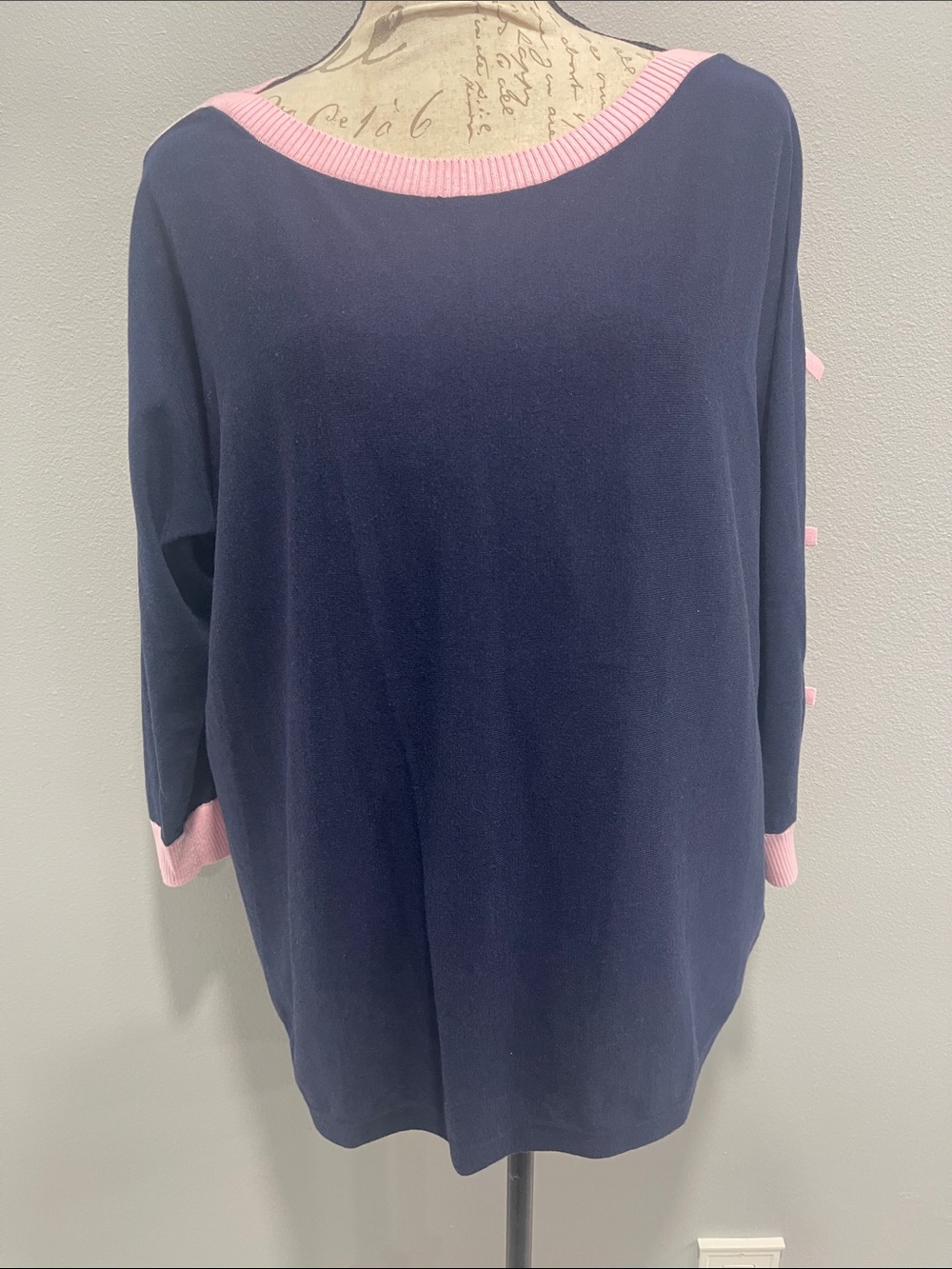 Navy Knit Top with Pink Trim